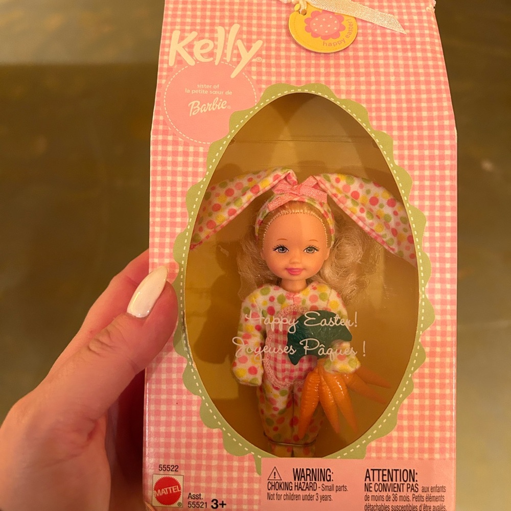 Vintage Kelly Barbie Doll in Polka Dot Outfit with Bunny Ears - new in box